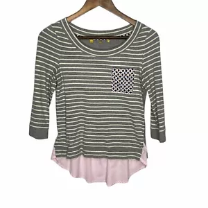 Little Yellow Button Anthropologie Top XS Gray Striped Knit Pink Shirttail - Picture 1 of 8