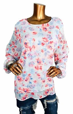 Anne Klein 3X Plus 上衣花卉印花分层衬衫长 Slvs 圆领闪亮 — 第 1/4 张图片