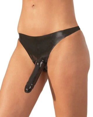PANTIES LATEX GERMANY .4MM THICK outside  SURPRISE plug BLACK  SMALL- X-LARGE - Image 1 of 3