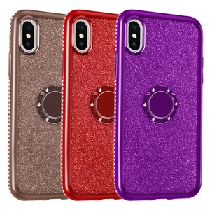 For iPhone X XS 5.8" Case Girly Glitter Bling Diamond Ring Grip With Kickstand - Picture 1 of 20