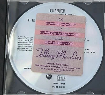 Dolly Parton, Linda Ronstadt, Emmylou Harris - Telling Me Lies - CD Promo 1987 Foto 1 de 4
