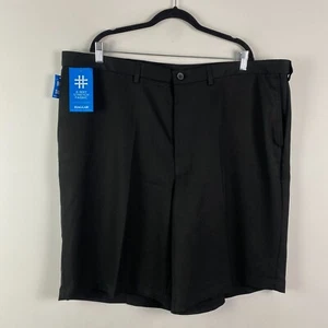 Haggar Cool 18 Flat Front Shorts Size 46 Black Expandable Waist Quick Dry - Picture 1 of 10