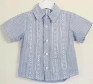 babyGAP Size 6-12 Months Blue Striped Button Up Embroidery Short Sleeves Tops - Foto 1 di 3