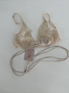 Savage x Fenty Vintage Floral Lace Tie Neck Ungefüttert BH 34C Satin Creme Rosa NEU - Bild 1 von 10