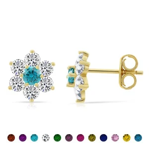 Pendientes con tachuelas de circonita cúbica con halo de flores enchapados en oro macizo de plata de ley 925 - Imagen 1 de 27