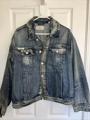 FOG Fear Of God Essentials Denim Indigo Distressed Trucker Jacket Men’s Medium - Image 1 of 4