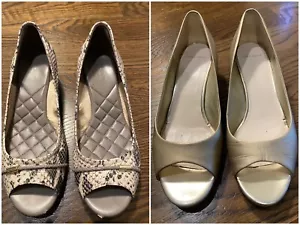 2 Pair Of Cole Haan Women's Size 7B Air Tali Peep Toe Cork Wedge Pumps - Picture 1 of 16