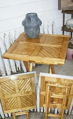 Square stained wood wooden Folding Side Table Indoor/Outdoor Patio farmhouse  - Image 1 of 4