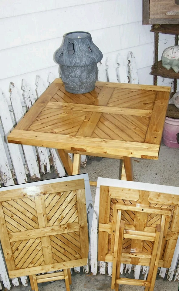 Square stained wood wooden Folding Side Table Indoor/Outdoor Patio farmhouse  - Image 1 of 4