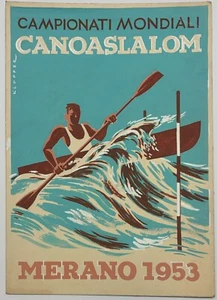 Póster Ernst Kopfler 1953 Merano Italia Campeonato de Canoa Slalom DECO PINTURA - Imagen 1 de 9