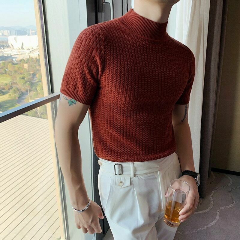 Men Short Sleeve Knitted Sweater Slim 