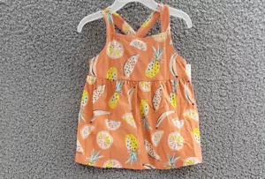 Carter's Fruit Print Tank Top Toddler Girls 4t/4A Brown Multi Square Neck - Picture 1 of 14
