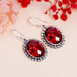 Pink Rubellite Tourmaline Gemstone 925 Sterling Silver Jewelry Earring, For Her - Picture 1 of 4