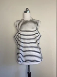 Nude Lucy Women’s Top Size XS Tank White with Black Stripes Cotton Casual Active - Picture 1 of 10