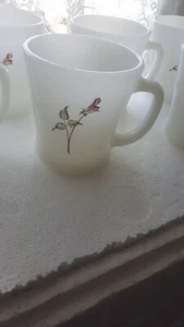 6 Vintage Anchor Hocking Fire King White Coffee Mugs With Roses Milk Glass - Picture 1 of 5