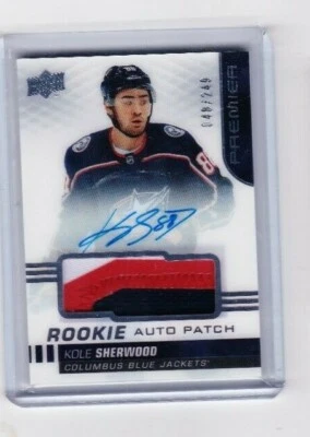2019 2019-20 UPPER DECK PREMIER KOLE SHERWOOD RC PATCH AUTO 048/249 BLUE JACKETS - Image 1 of 2