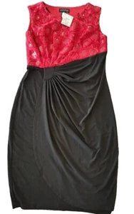 EN FOCUS STUDIO Petite Red And Black DRESS with SEQUIN ROSETTES 6P New with Tags - Picture 1 of 12