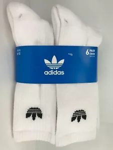 Men's ADIDAS White Classic Logo Cushioned Crew Socks - 6 Pack - $36 MSRP - Picture 1 of 10