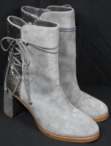 Johnston & Murphy Boots Womens 7.5M Adley Gray Suede/Leather Block Heels - Picture 1 of 5
