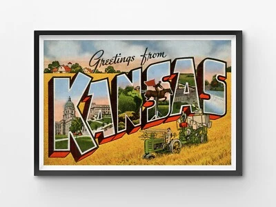 ¡Póster de viaje vintage de Kansas! (hasta 24" x 36") - Carta postal grande - Arte Foto 1 de 4