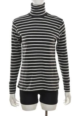 Blusa LOGG H&M para mujer talla L blanca carbón a rayas manga larga cuello alto Foto 1 de 4