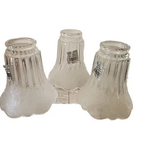 Set of 3 Lamp Shades Patriot Frosted and Clear Rib Glass 2 1/4 Inch Fitter - Picture 1 of 8