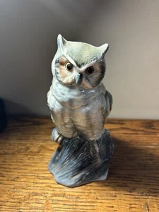 Vintage Inarco Japan Ceramic Owl On Tree Stump Figurine 7” - Picture 1 of 7