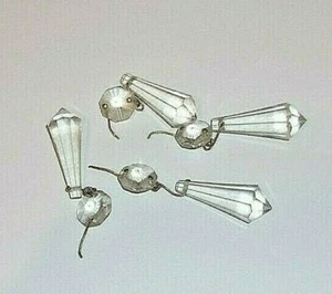 4 antique Victorian Crystal Glass Prisms Brass Wires 1 1/2" L x 2 1/2"  W/Button - Picture 1 of 4