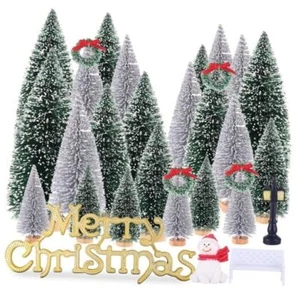 Mini Miniature Christmas Pine Tree Bottle Brush Trees Wooden Bases Tree for - Picture 1 of 7