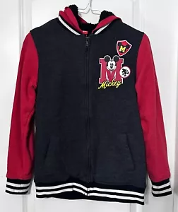 DISNEY Mickey Mouse Letterman Jacket Zip Hoodie Youth Large Sherpa Lined - Picture 1 of 7