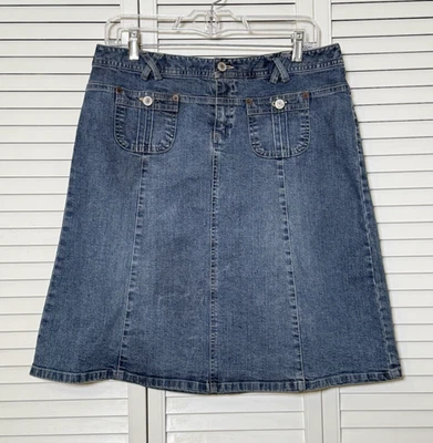 Style & Co 女式蓝色牛仔牛仔裙 12 码及膝 A 字西部 — 第 1/4 张图片