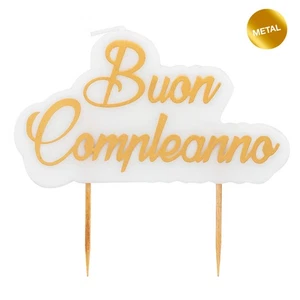 Candela picks BUON COMPLEANNO - ORO metal - 8x10cm - candelina per torte e dolci - Foto 1 di 1