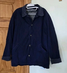 VTG Lands End Jacket Womens L Large Field Barn Chore Coat Wool Lined Blue Fr Shp - Picture 1 of 8