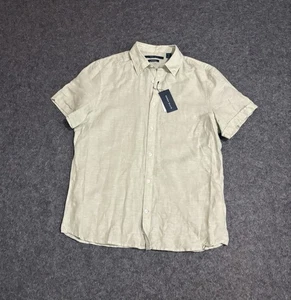 Perry Ellis Button Shirt Mens Medium Linen Blend Short Sleeve Green - Picture 1 of 9