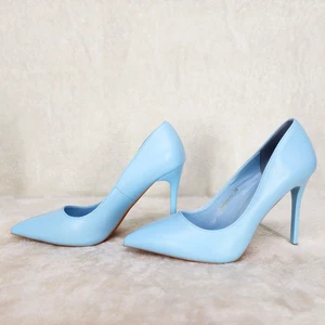 Fabio Baby Pastel Blue Matte PU Leather 4" Heel Stiletto Shoes Pointy Toe Pumps - Picture 1 of 9