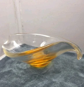 Vintage handgefertigt 9,5" oval Bernstein Kunst Glas Bon/Schmuck Schale Schüssel episch - Bild 1 von 10