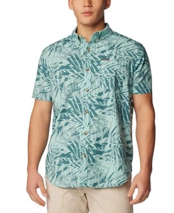 Columbia Mens Regular fit Short Sleeve Button-Up Shirt Small Green - Picture 1 of 1
