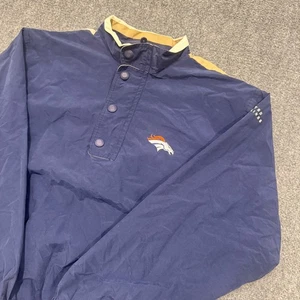 Denver Bronco Jacket Men's Large Antigua Windbreaker 1/4 Button Up Cotton Blend - Picture 1 of 11