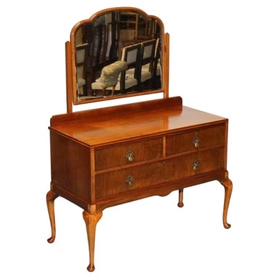 1930's ART DECO WALNUT DRESSING TABLE QUEEN ANNE STYLE DESK - Image 1 of 4