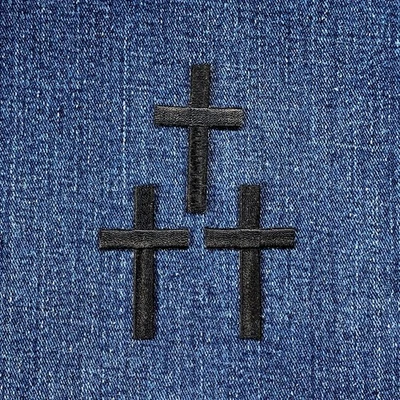 3-Pack Black Cross Applique Patch Embroidered Christian Baptism Badge 2" Iron On - Image 1 of 2