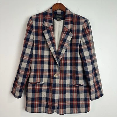 Blazer vintage para mujer mezcla de lino talla 12 cuadros años 90 Academia Preppy dinero antiguo Foto 1 de 4