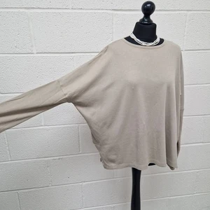 COS Top Size S Oversized Boxy Relaxed Khaki Beige Long Sleeve Cotton Blouse - Picture 1 of 12