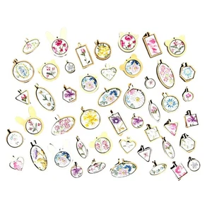 Large Oval Handmade Embroidered Loom Pendants from Vintage Handkerchiefs - Picture 1 of 7