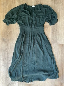 GAP Puff Sleeve Midi Dress S Green Boho Cottagecore Peasant Button Front - Picture 1 of 5