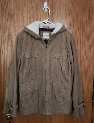 Abrigo de pana Sonoma peludo con capucha cremallera para mujer beige/bronceado talla XL Foto 1 de 4