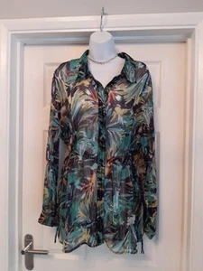 Klass Green Purple Silver Sheer Long Sleeve Blouse Size 20 - Picture 1 of 11