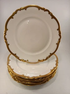 Heinrich & Co Selb Bavaria Fanny Gibler Dinner Plates 10.5in Set of 6 White Gold - Picture 1 of 12