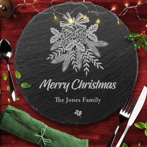 Winter Plants Round Any Text Personalised Engraved Christmas Slate Placemat - Picture 1 of 1