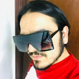 Huge Sunglasses Single One Piece Black Lens Men Women Shades Face Cover Fashion - Picture 1 of 8
