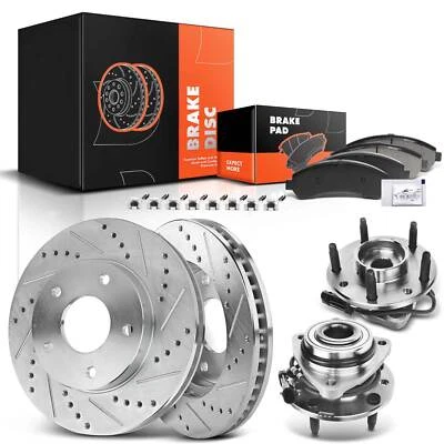 Передний просверленный тормозной ротор и колодка + ступичный подшипник для Chevrolet Blazer S10 GMC 98-05 - Изображение 1 из 4